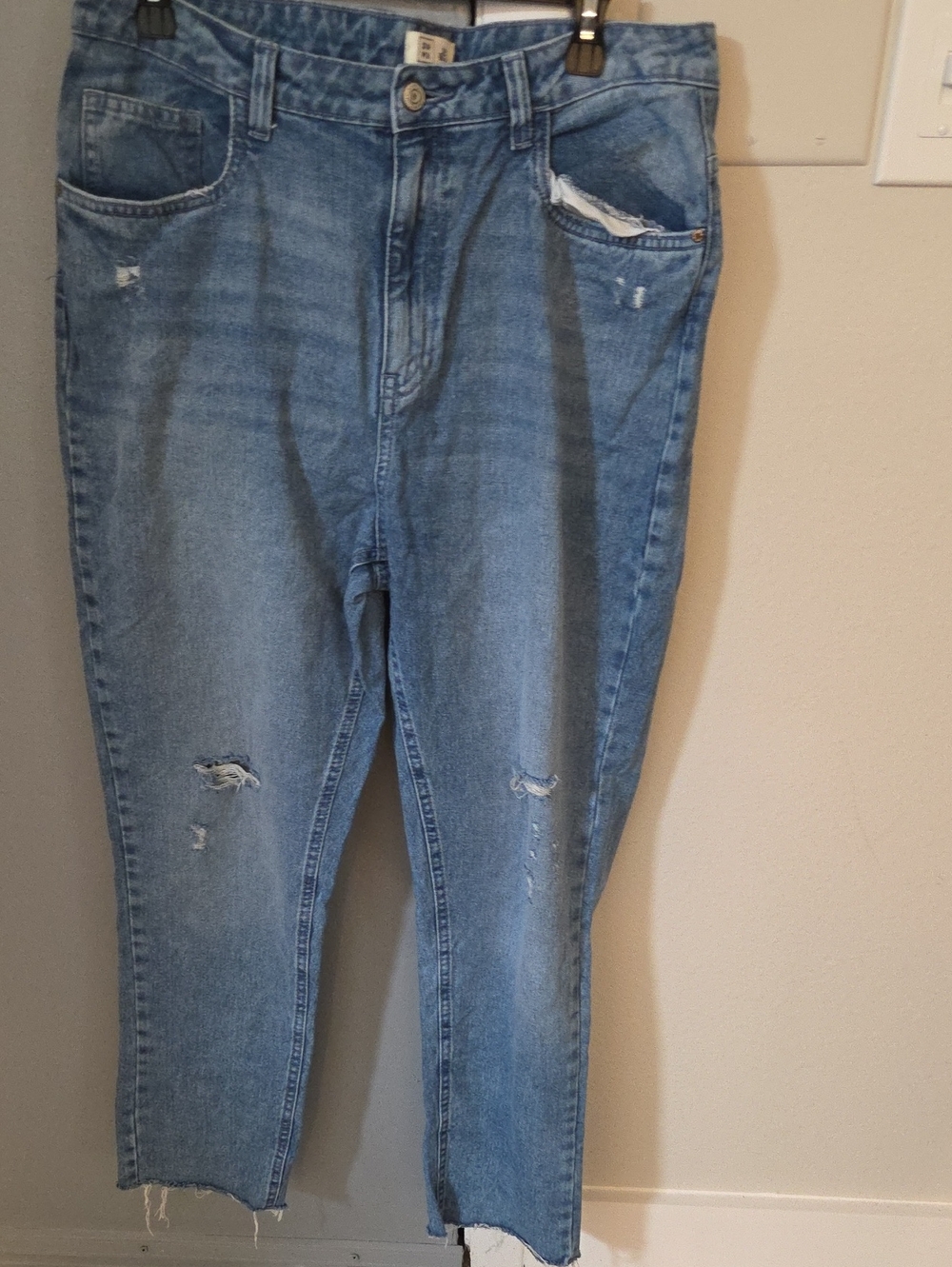 Distressed Ankle Crop Jeans in Light Blue